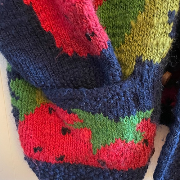 Hand Knit Wool Colorful Strawberry Knit Cardigan - Picture 3 of 8